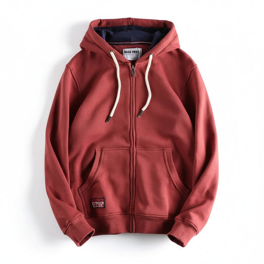 Men's Zip-Up Hoodie with Hood and Kangaroo Pockets