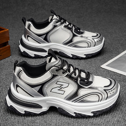 Unisex Chunky Dad Sneakers with Lace-Up Closure and Thick Platform Sole
