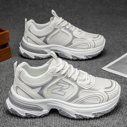Unisex Chunky Dad Sneakers with Lace-Up Closure and Thick Platform Sole