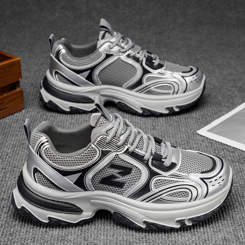 Unisex Chunky Dad Sneakers with Lace-Up Closure and Thick Platform Sole