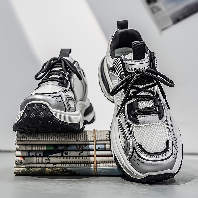 Unisex Chunky Dad Sneakers with Lace-Up Closure and Thick Platform Sole