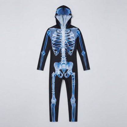 Unisex Halloween Skeleton Jumpsuit with Long Sleeves and High Neck
