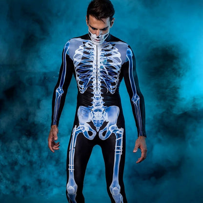 Unisex Halloween Skeleton Jumpsuit with Long Sleeves and High Neck