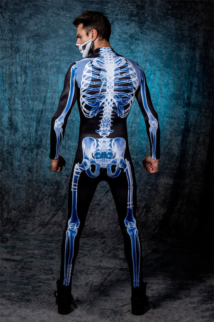 Unisex Halloween Skeleton Jumpsuit with Long Sleeves and High Neck