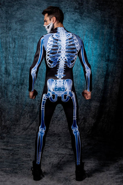 Unisex Halloween Skeleton Jumpsuit with Long Sleeves and High Neck