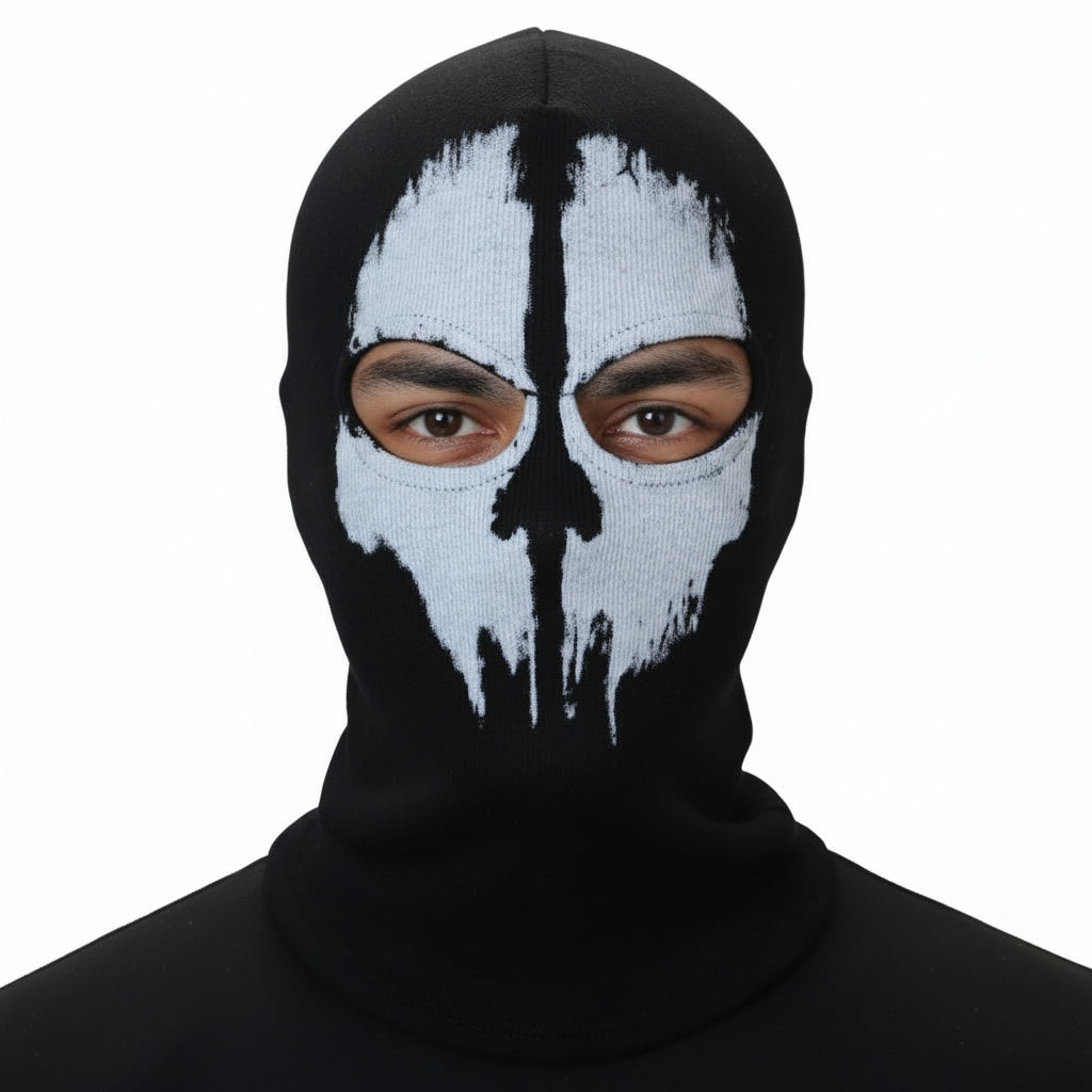 Unisex Halloween Skull Balaclava Full Face Mask with Distressed Skull Print