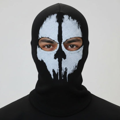 Unisex Halloween Skull Balaclava Full Face Mask with Distressed Skull Print