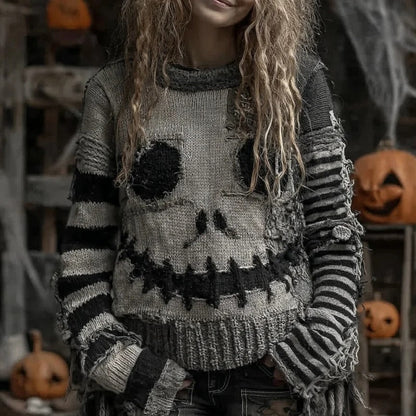 Unisex Halloween Sweater with Pumpkin and Horror Print Long Sleeve Round Neck Oversized