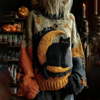 Unisex Halloween Sweater with Pumpkin and Horror Print Long Sleeve Round Neck Oversized