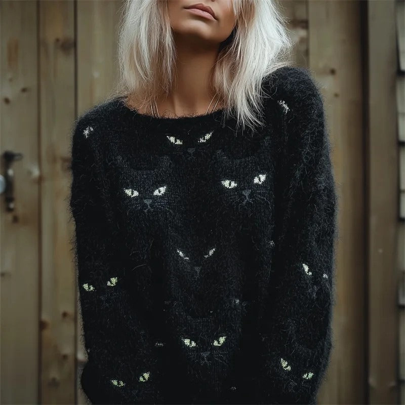 Unisex Halloween Sweater with Pumpkin and Horror Print Long Sleeve Round Neck Oversized