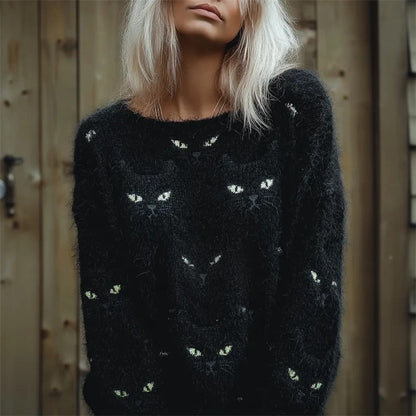 Unisex Halloween Sweater with Pumpkin and Horror Print Long Sleeve Round Neck Oversized