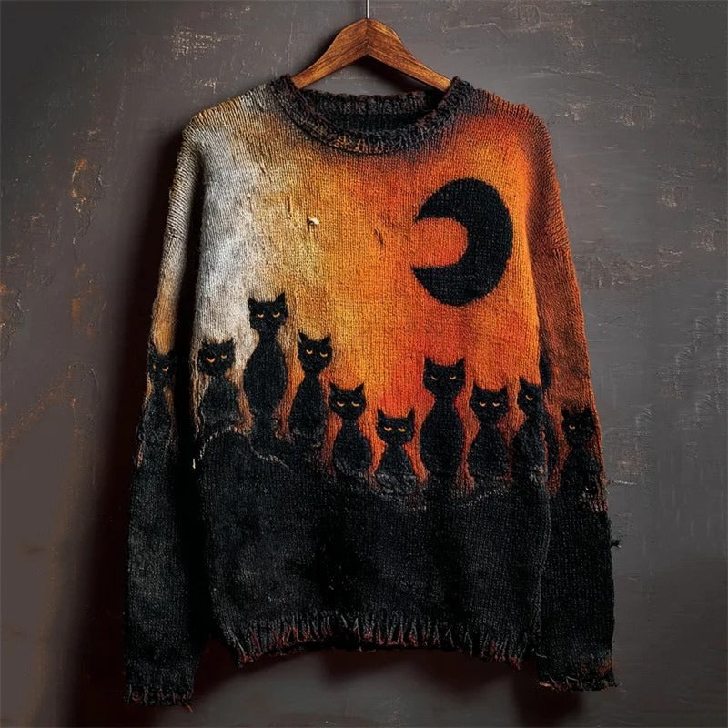 Unisex Halloween Sweater with Pumpkin and Horror Print Long Sleeve Round Neck Oversized
