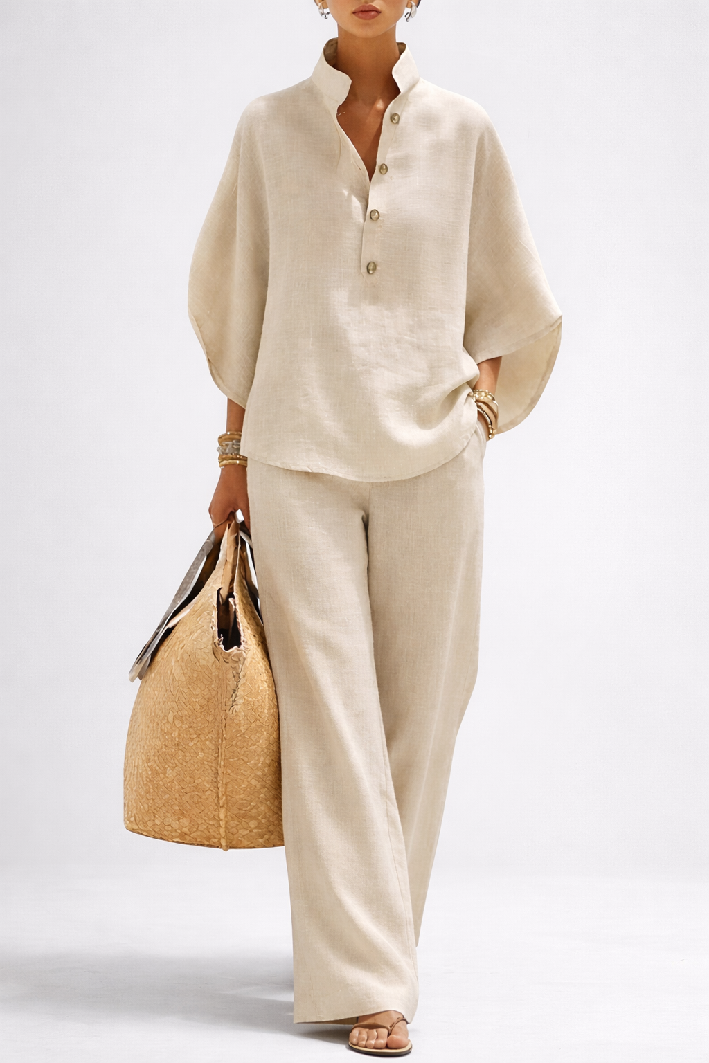 Wide Leg Trousers and Collared Top 2 Piece Set
