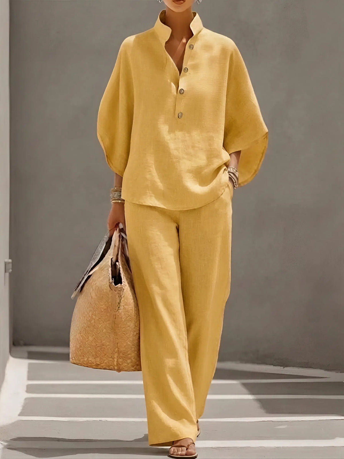 Wide Leg Trousers and Collared Top 2 Piece Set