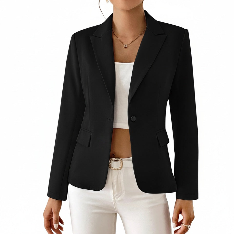 Women's Blazer Long Sleeve Single Button with Notch Lapel and Slim Fit