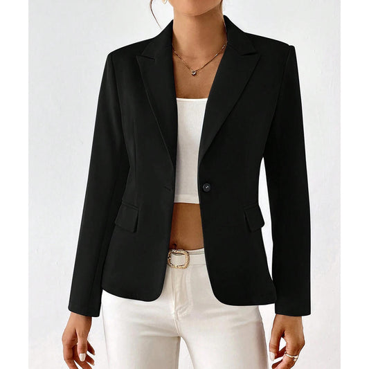 Women's Blazer Long Sleeve Single Button with Notch Lapel and Slim Fit