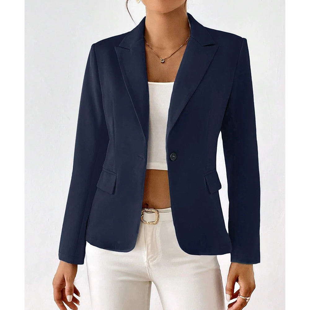 Women's Blazer Long Sleeve Single Button with Notch Lapel and Slim Fit