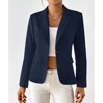 Women's Blazer Long Sleeve Single Button with Notch Lapel and Slim Fit