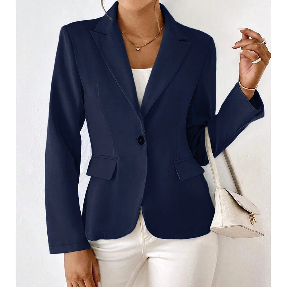 Women's Blazer Long Sleeve Single Button with Notch Lapel and Slim Fit