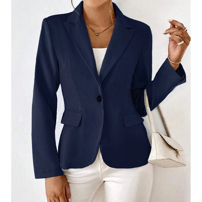 Women's Blazer Long Sleeve Single Button with Notch Lapel and Slim Fit