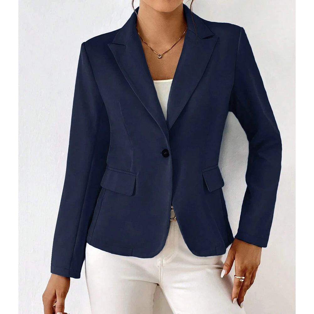 Women's Blazer Long Sleeve Single Button with Notch Lapel and Slim Fit