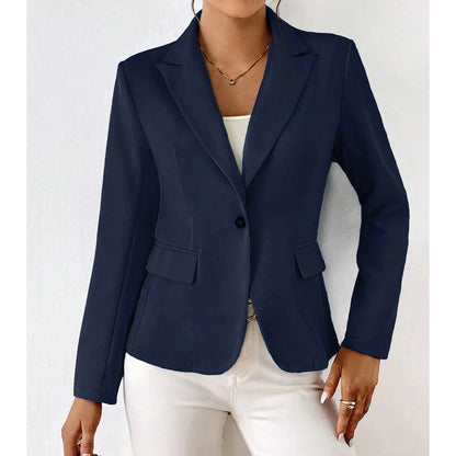 Women's Blazer Long Sleeve Single Button with Notch Lapel and Slim Fit
