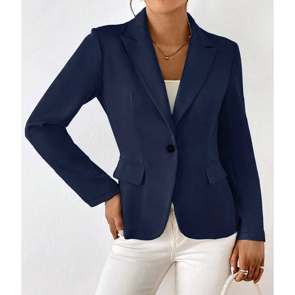 Women's Blazer Long Sleeve Single Button with Notch Lapel and Slim Fit
