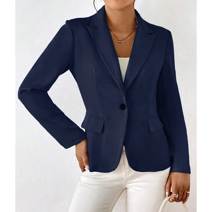 Women's Blazer Long Sleeve Single Button with Notch Lapel and Slim Fit