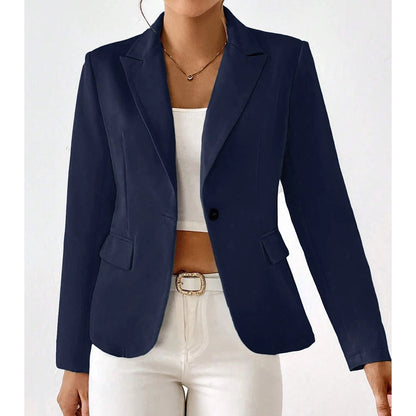 Women's Blazer Long Sleeve Single Button with Notch Lapel and Slim Fit