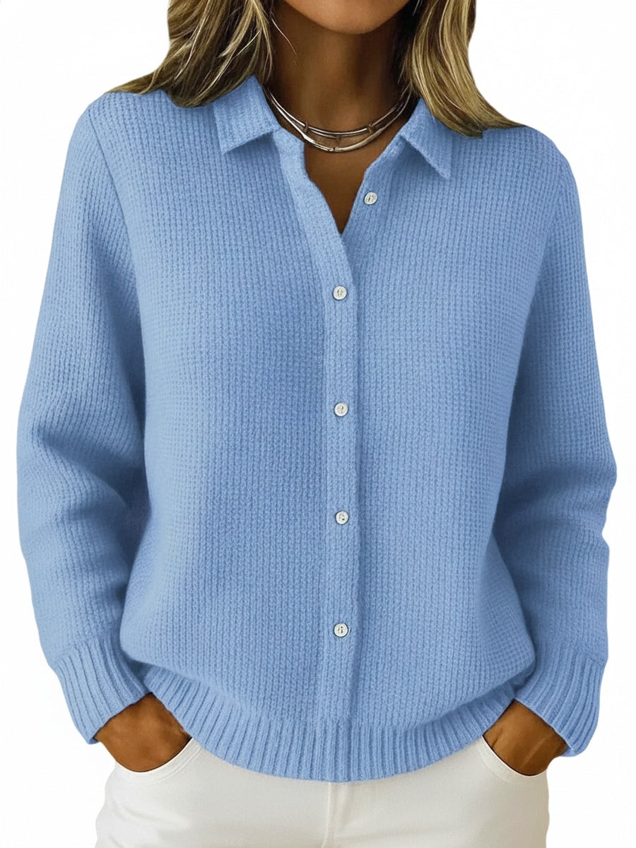Women's Button-Front Cardigan with Long Sleeves and Collar