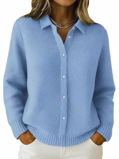Women's Button-Front Cardigan with Long Sleeves and Collar