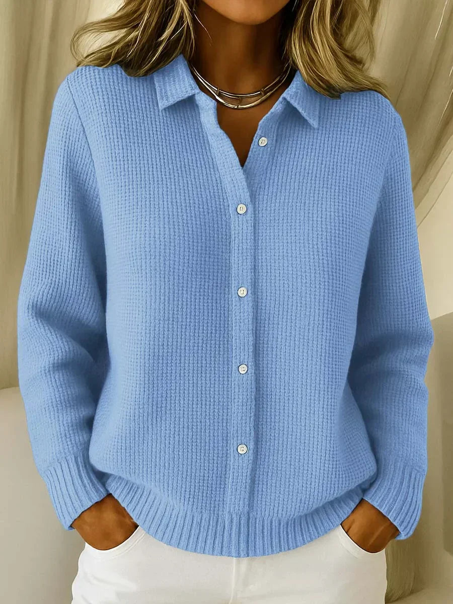 Women's Button-Front Cardigan with Long Sleeves and Collar