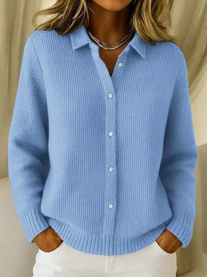 Women's Button-Front Cardigan with Long Sleeves and Collar