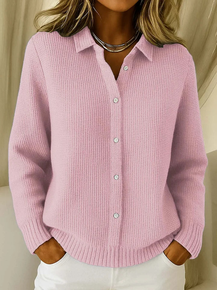 Women's Button-Front Cardigan with Long Sleeves and Collar