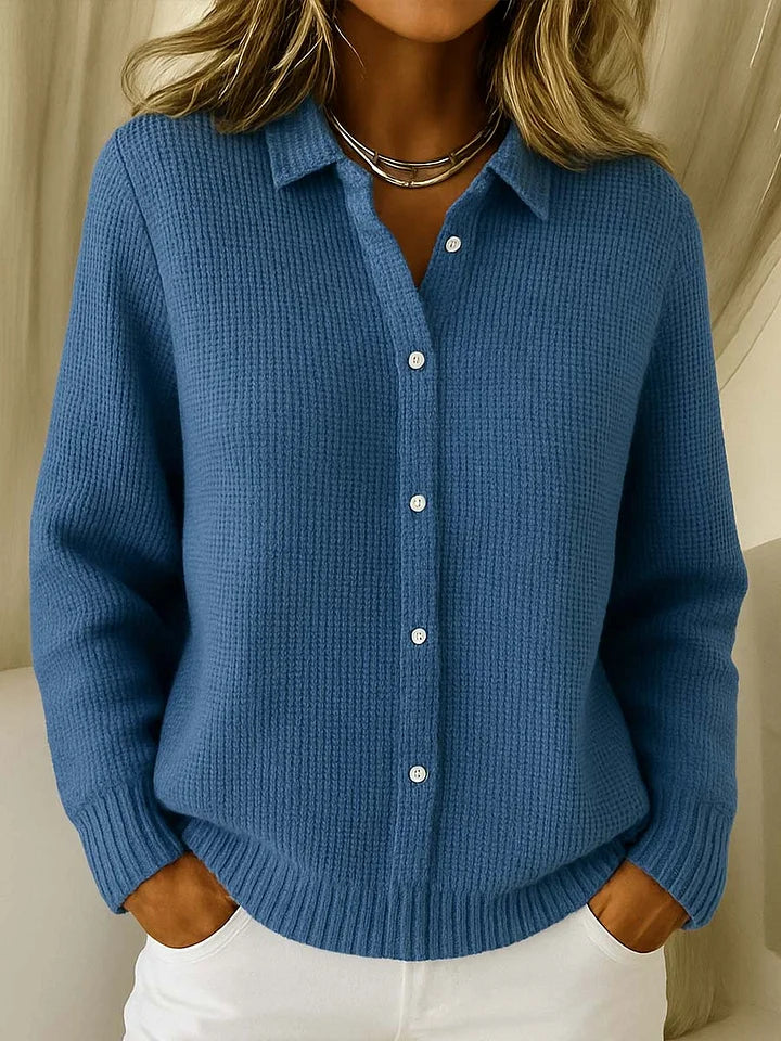 Women's Button-Front Cardigan with Long Sleeves and Collar