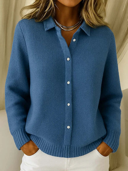 Women's Button-Front Cardigan with Long Sleeves and Collar