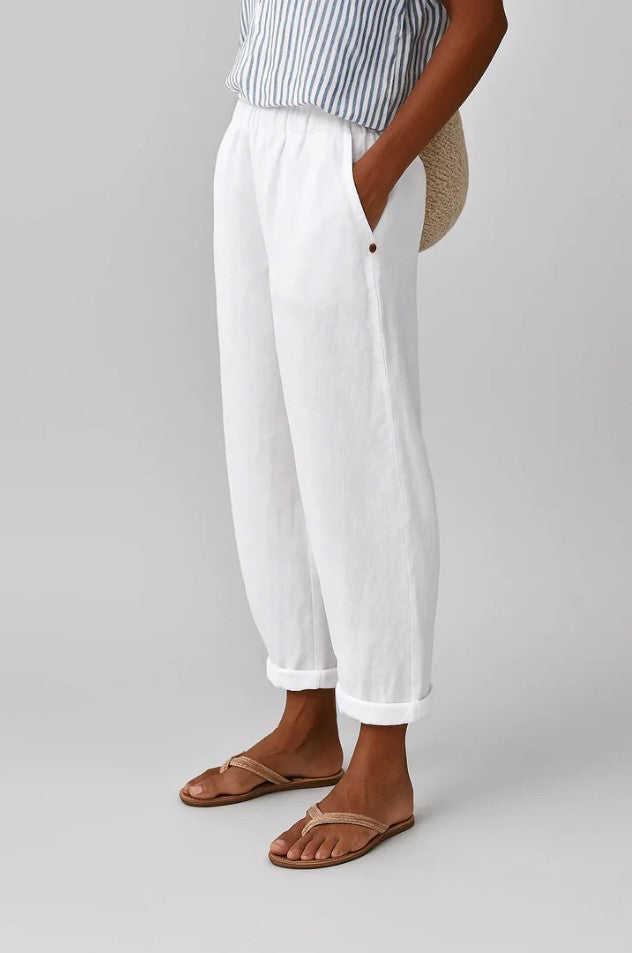 Women's Cropped Barrel-Leg Trousers with Elastic Waist and Cuffed Hem