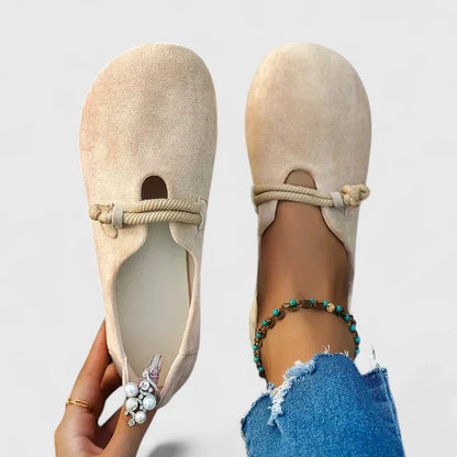 Women's Flat Loafers with Round Toe and Rope Tie Detail