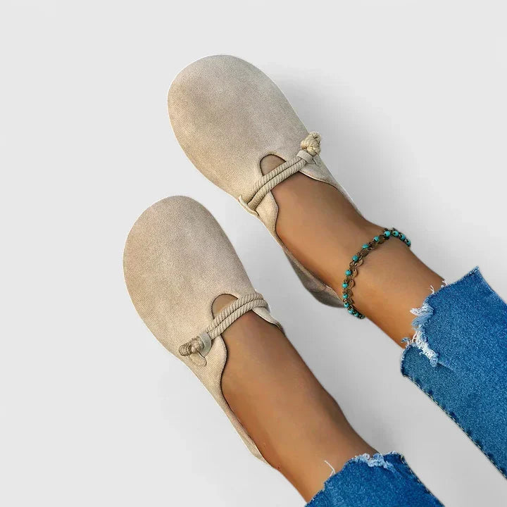 Women's Flat Loafers with Round Toe and Rope Tie Detail