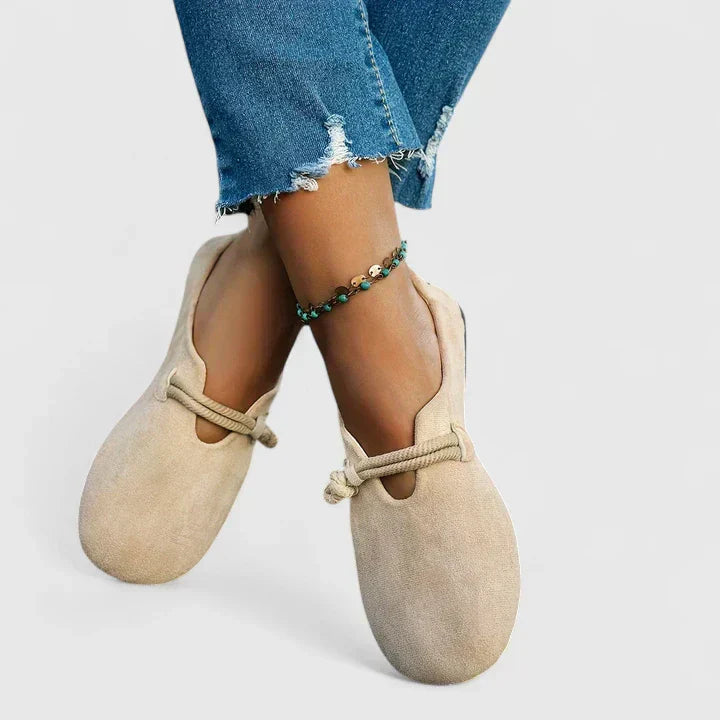 Women's Flat Loafers with Round Toe and Rope Tie Detail