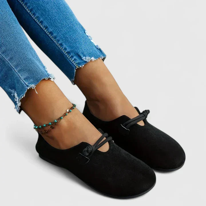 Women's Flat Loafers with Round Toe and Rope Tie Detail