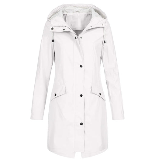 Women's Long Raincoat with Hood and Zip Closure
