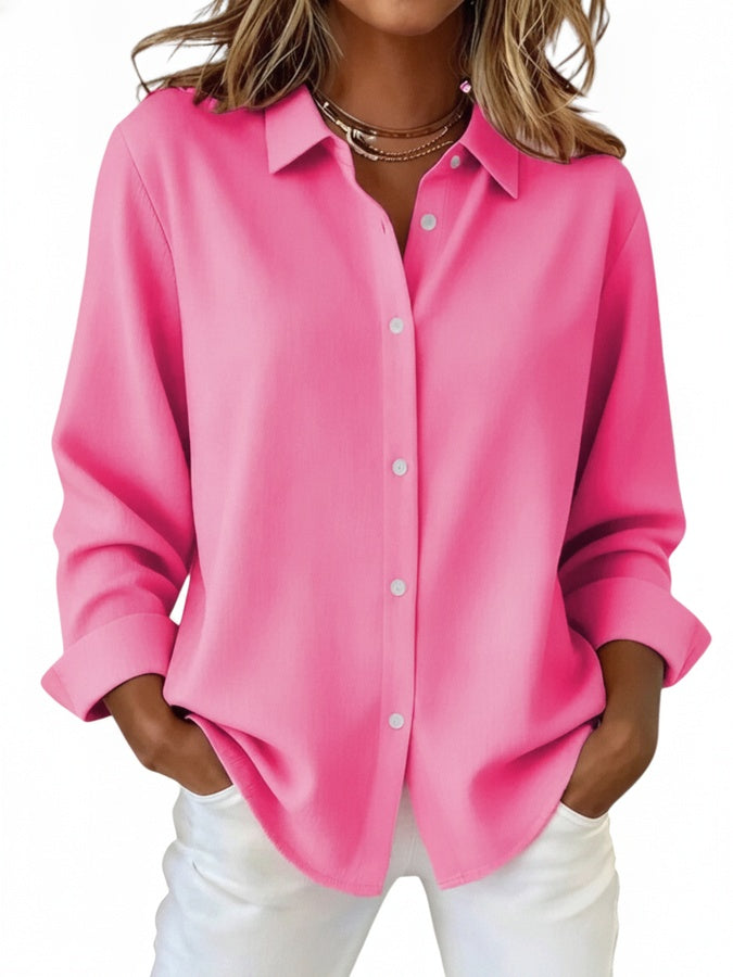 Women's Long Sleeve Button-Down Blouse with Spread Collar