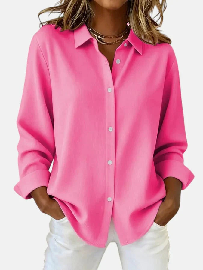 Women's Long Sleeve Button-Down Blouse with Spread Collar