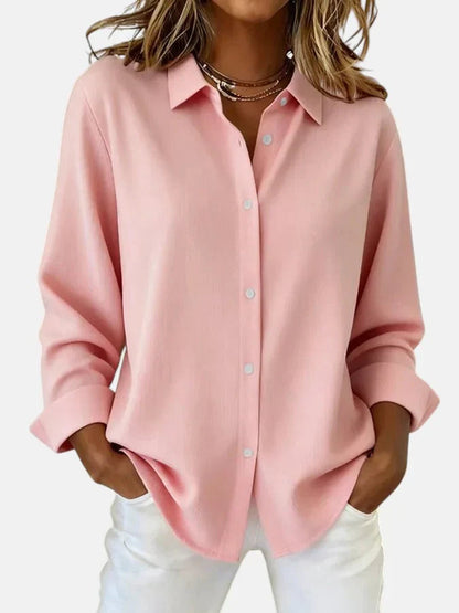 Women's Long Sleeve Button-Down Blouse with Spread Collar