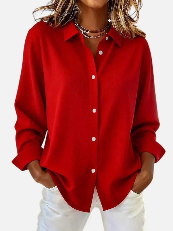 Women's Long Sleeve Button-Down Blouse with Spread Collar