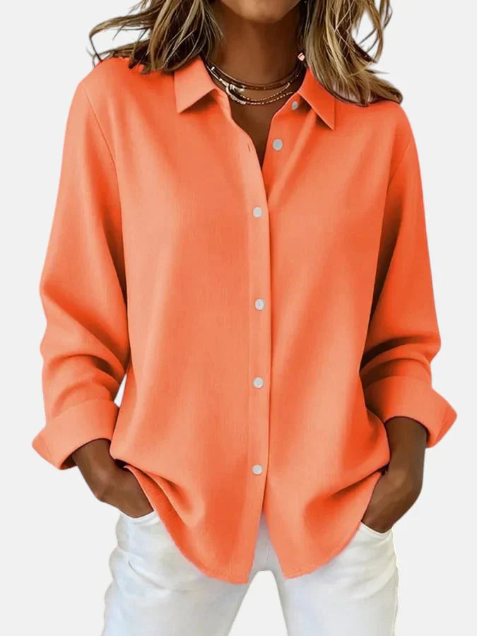 Women's Long Sleeve Button-Down Blouse with Spread Collar