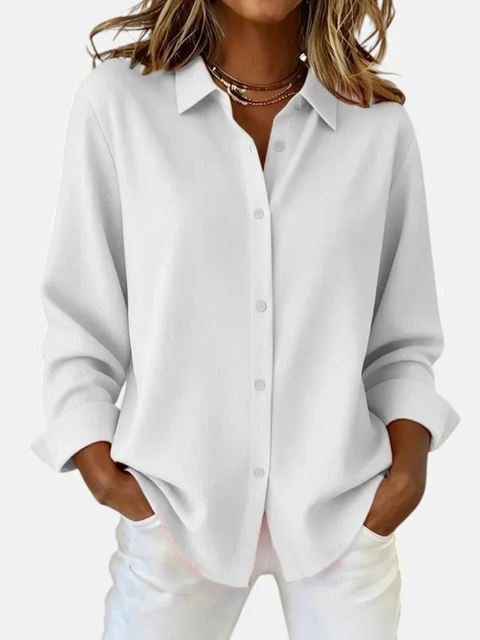 Women's Long Sleeve Button-Down Blouse with Spread Collar