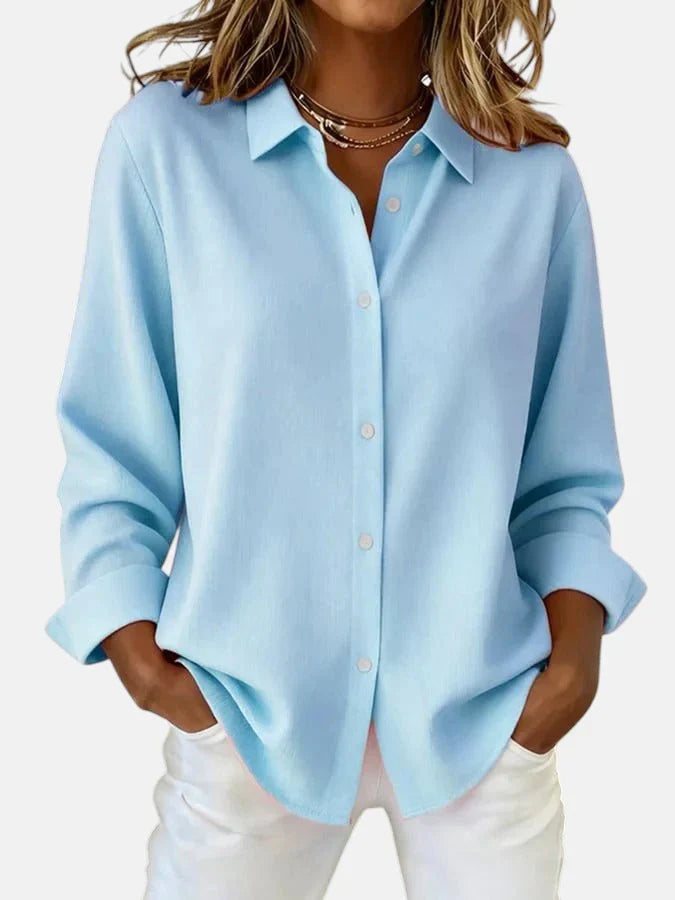 Women's Long Sleeve Button-Down Blouse with Spread Collar