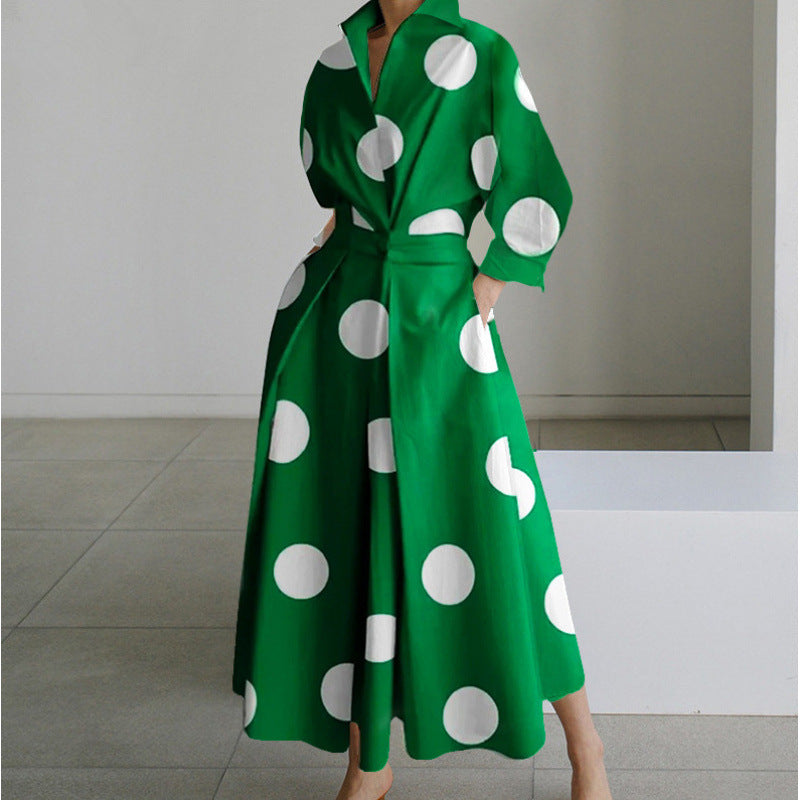 Women's Maxi Shirt Dress with Collared V-Neck and A-Line Skirt